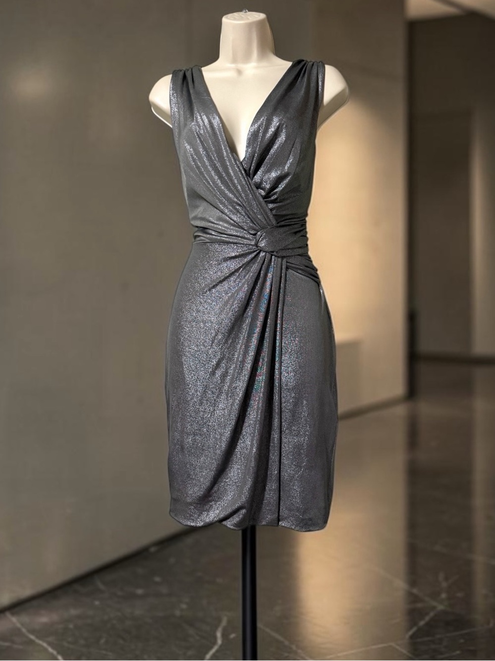 La Coquette by Mandalay Gunmetal Metallic Mini Dress Size 4
